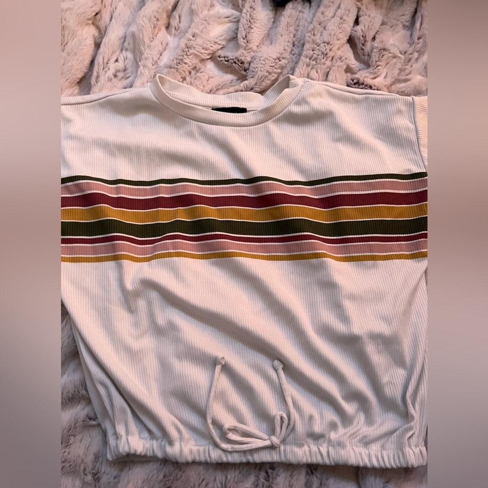 In girls-  (large 14 girls) white , with pink green yellow and maroon stripes